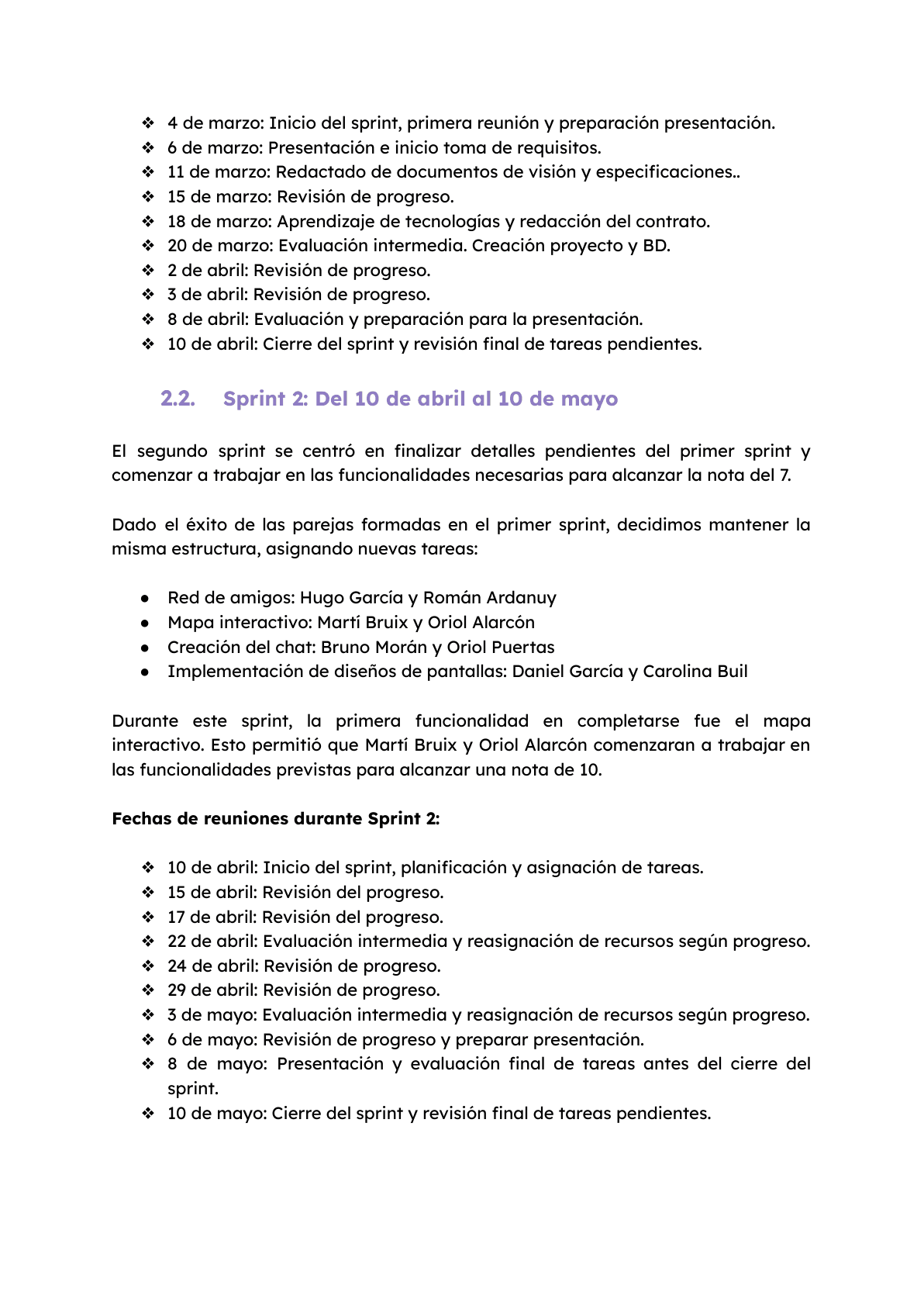 Pagina de la memoria de UNImate con metodologia y sprints